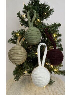 Yarn Wrapped Christmas Ornaments Set of 4, Handmade Tree Decor